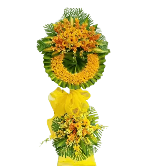 Vòng hoa chia buồn tone vàng cam hai tầng