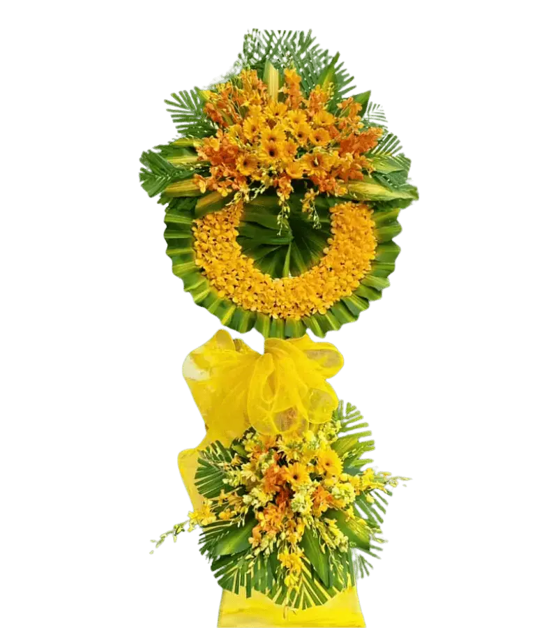 Vòng hoa chia buồn tone vàng cam hai tầng