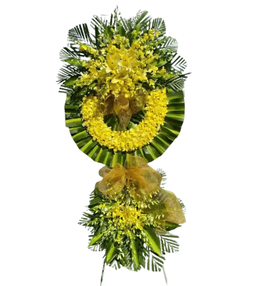 Vòng hoa chia buồn tone vàng ánh kim