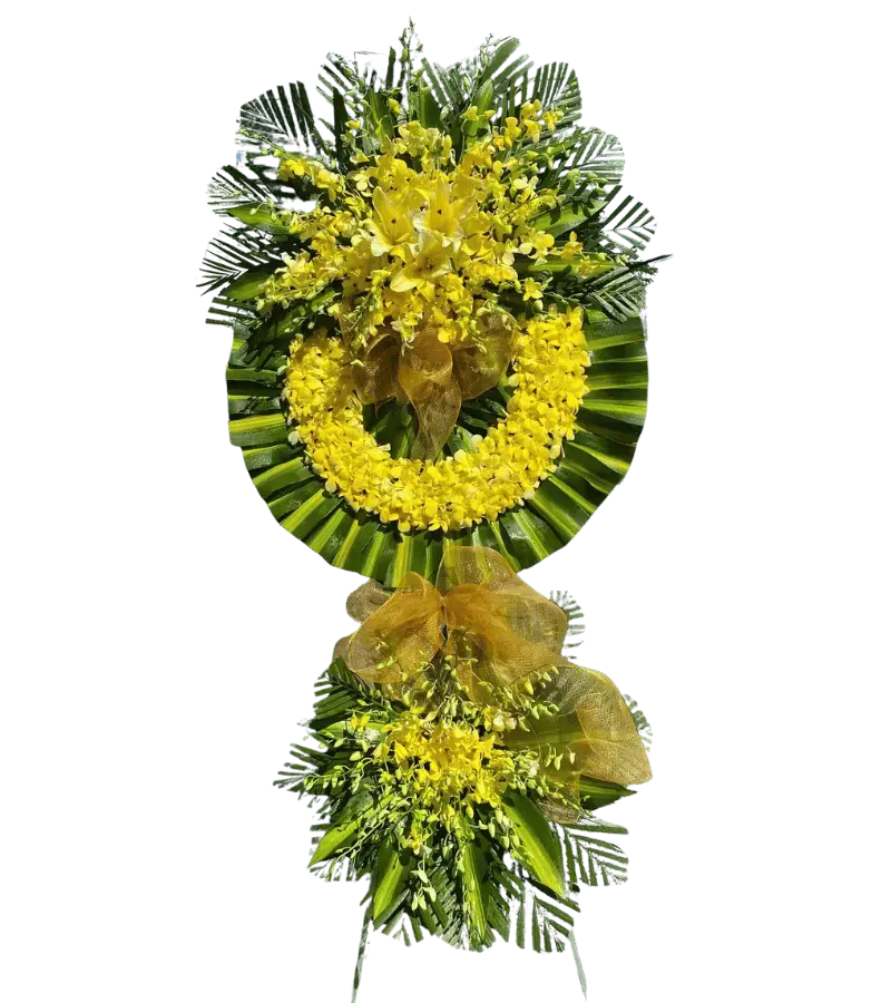 Vòng hoa chia buồn tone vàng ánh kim