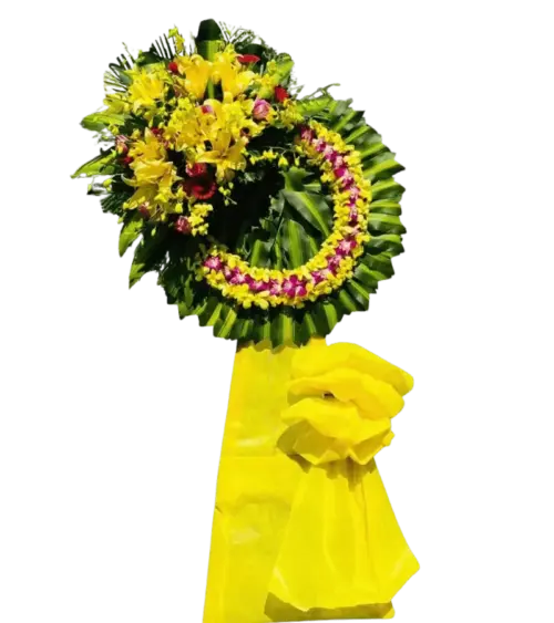 Vòng hoa chia buồn ly vàng lan hồng cẩm chướng đỏ