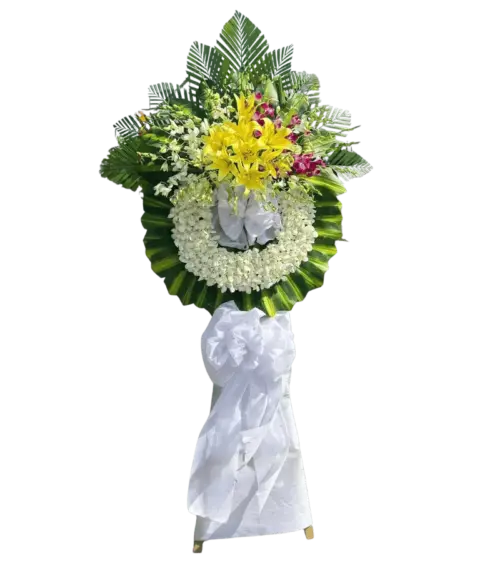 Vòng hoa chia buồn ly vàng lan tím hồng cúc trắng