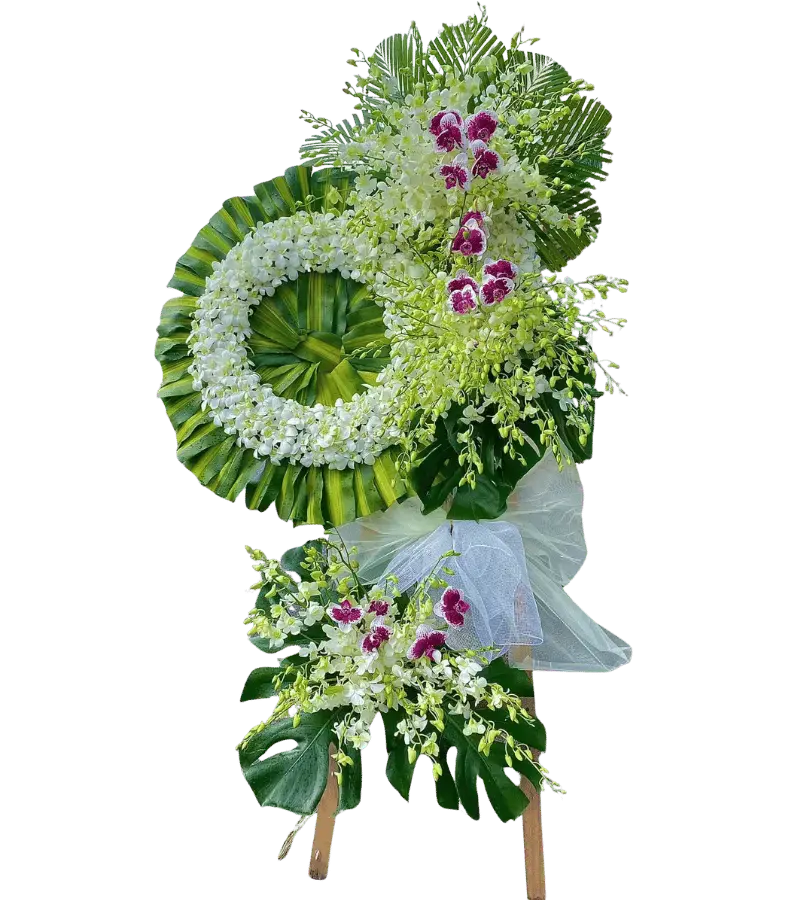 Kệ hoa chia buồn lan trắng điểm tím độc đáo