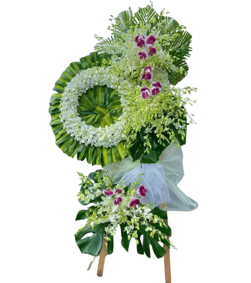 Kệ hoa chia buồn lan trắng điểm tím độc đáo